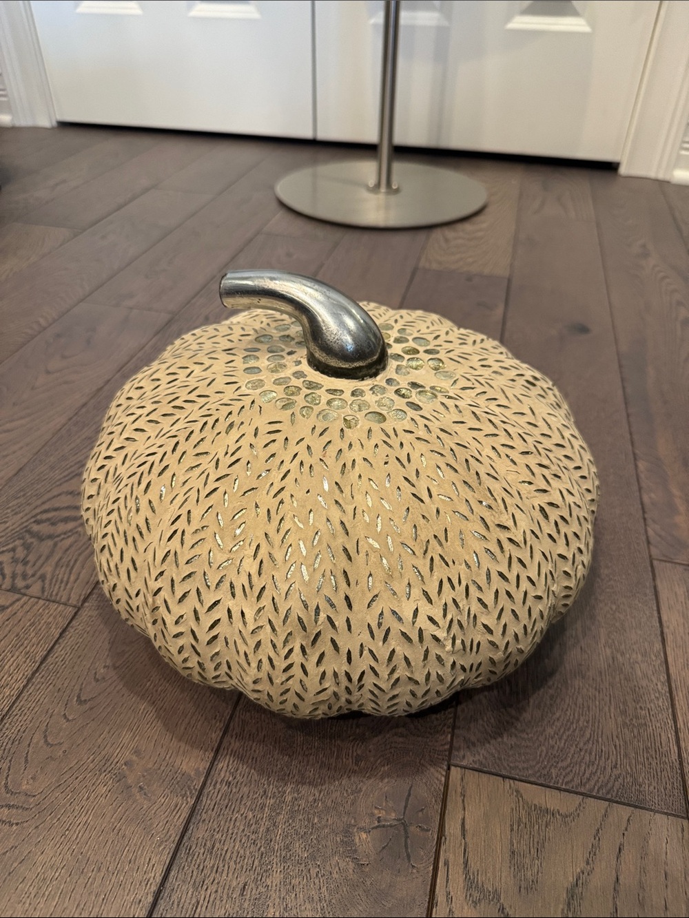 Crate&Barrel Carved Cream Pumpkin Accent with Silver Stem